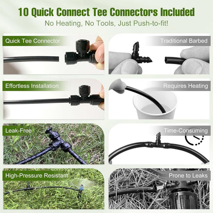 100FT 1/2 Inch Drip Irrigation Tubing with 10 Pack 1/2" to 1/4" Drip Irrigation Fittings, Drip Line Hose & Push-to-Fit 3-Way | 4-Way | 6-Way Splitter Connectors, for Drip Irrigation System