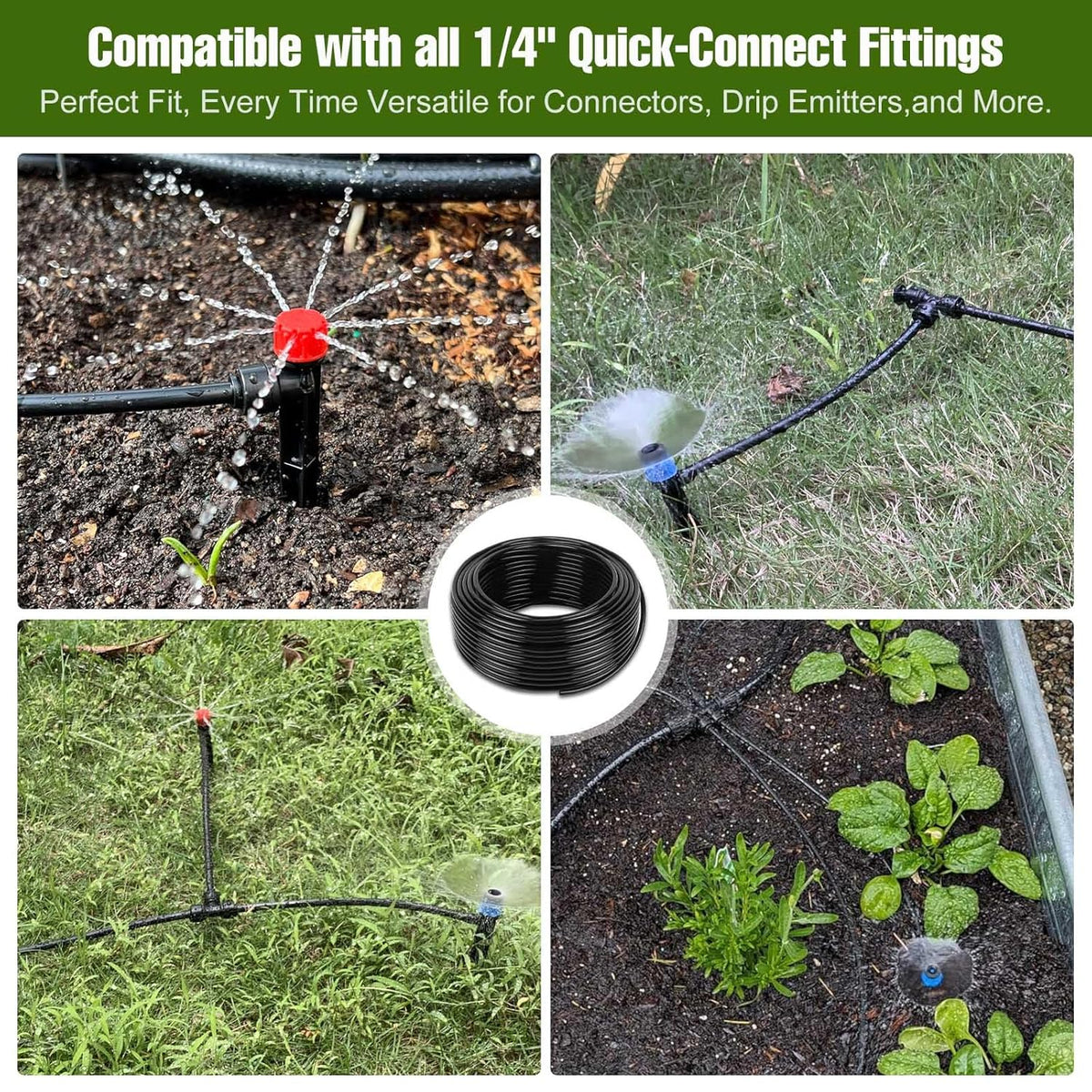 100FT 1/2 Inch Drip Irrigation Tubing with 10 Pack 1/2" to 1/4" Drip Irrigation Fittings, Drip Line Hose & Push-to-Fit 3-Way | 4-Way | 6-Way Splitter Connectors, for Drip Irrigation System