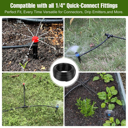 100FT 1/2 Inch Drip Irrigation Tubing with 10 Pack 1/2" to 1/4" Drip Irrigation Fittings, Drip Line Hose & Push-to-Fit 3-Way | 4-Way | 6-Way Splitter Connectors, for Drip Irrigation System