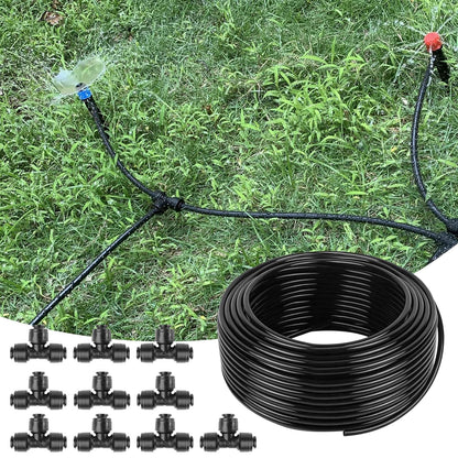 100FT 1/2 Inch Drip Irrigation Tubing with 10 Pack 1/2" to 1/4" Drip Irrigation Fittings, Drip Line Hose & Push-to-Fit 3-Way | 4-Way | 6-Way Splitter Connectors, for Drip Irrigation System