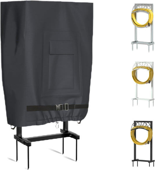 Garden Hose Holder Cover, Made with 100% Waterproof, Heavy Duty 500D Oxford Polyester Coated Tarpaulin for a Tighter Wrap and All Around Protection, 35.4″ x 10″ x 31.5″, Gray