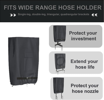 Garden Hose Holder Cover, Made with 100% Waterproof, Heavy Duty 500D Oxford Polyester Coated Tarpaulin for a Tighter Wrap and All Around Protection, 35.4″ x 10″ x 31.5″, Gray