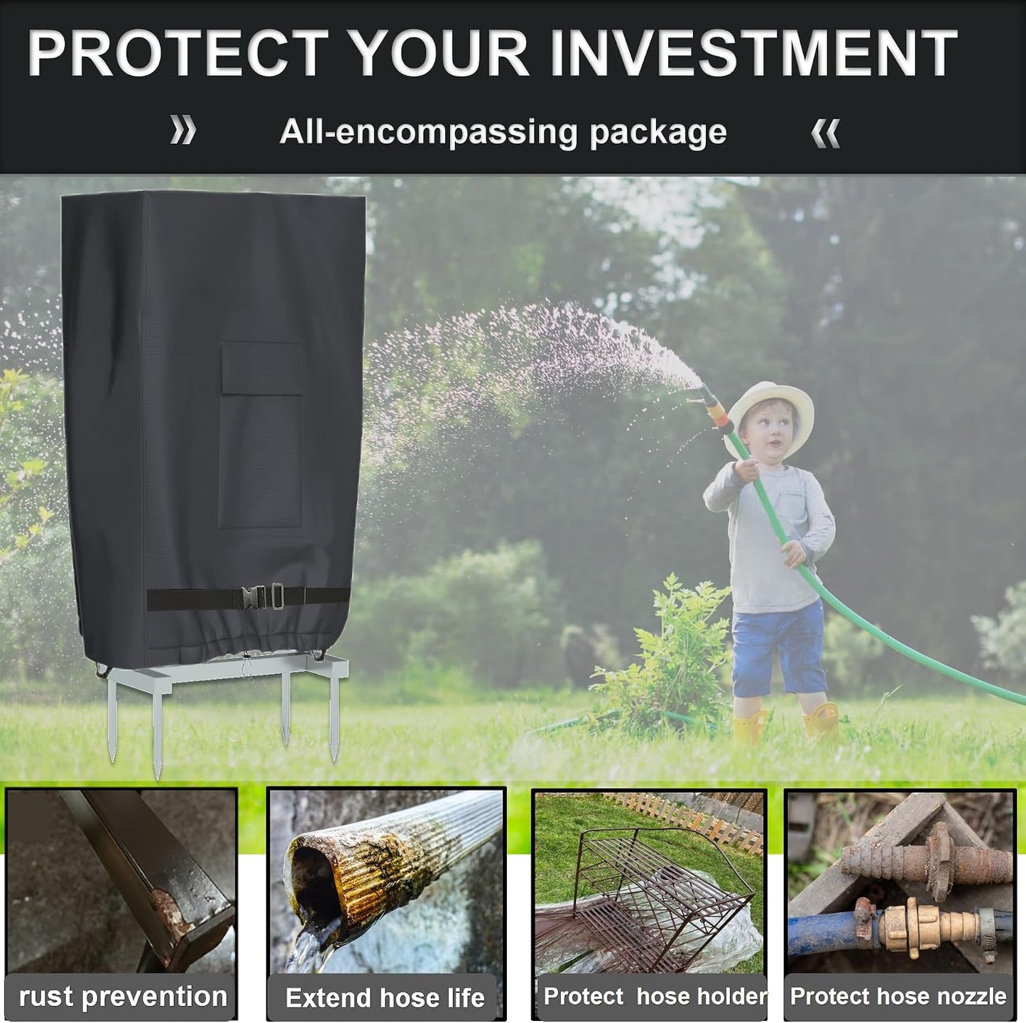 Garden Hose Holder Cover, Made with 100% Waterproof, Heavy Duty 500D Oxford Polyester Coated Tarpaulin for a Tighter Wrap and All Around Protection, 35.4″ x 10″ x 31.5″, Gray
