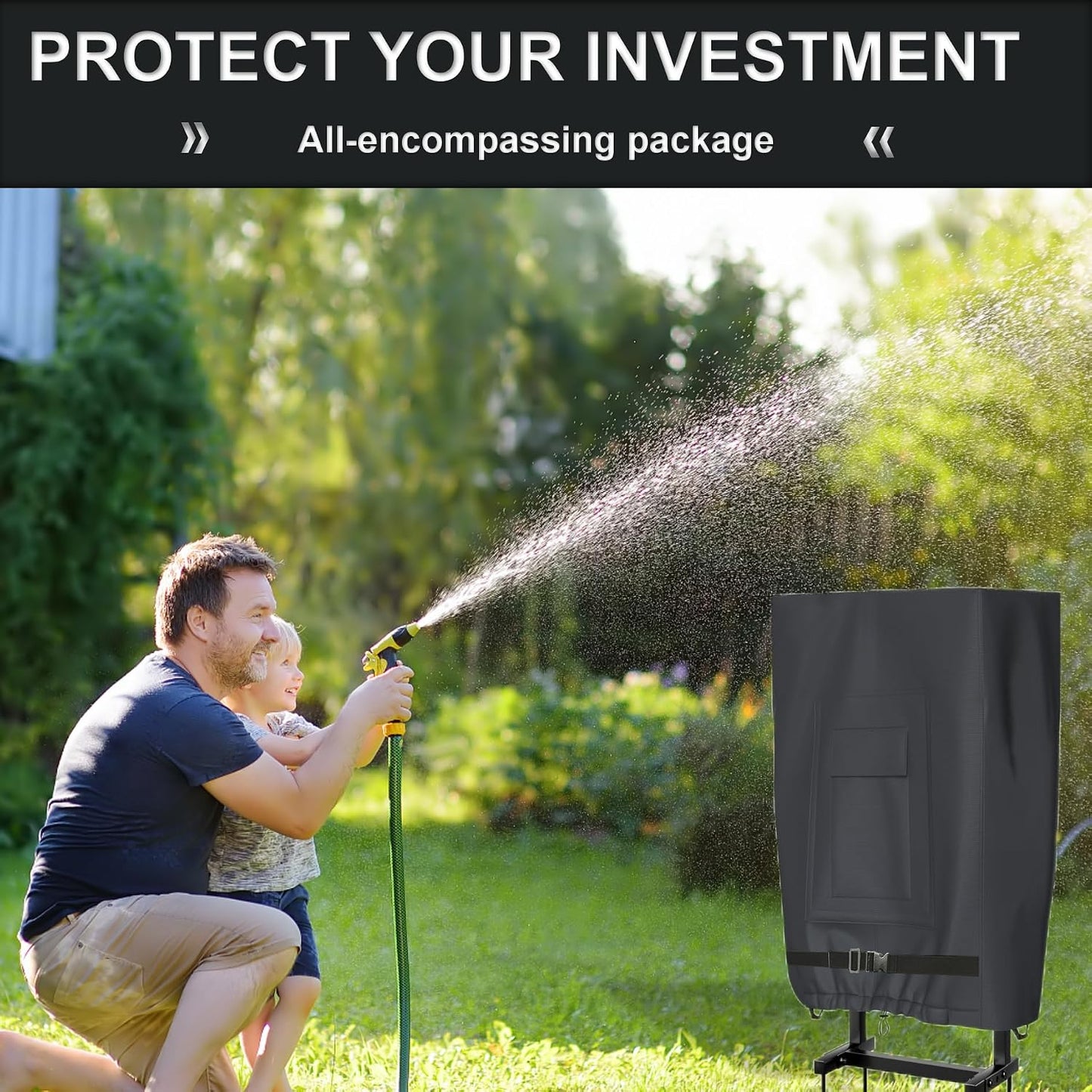 Garden Hose Holder Cover, Made with 100% Waterproof, Heavy Duty 500D Oxford Polyester Coated Tarpaulin for a Tighter Wrap and All Around Protection, 35.4″ x 10″ x 31.5″, Gray