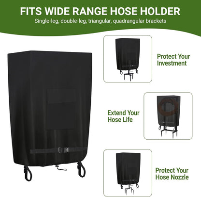 Garden Hose Holder Cover, Made with 100% Waterproof, Heavy Duty 500D Oxford Polyester Coated Tarpaulin for a Tighter Wrap and All Around Protection, 35.4″ x 10″ x 31.5″, Gray