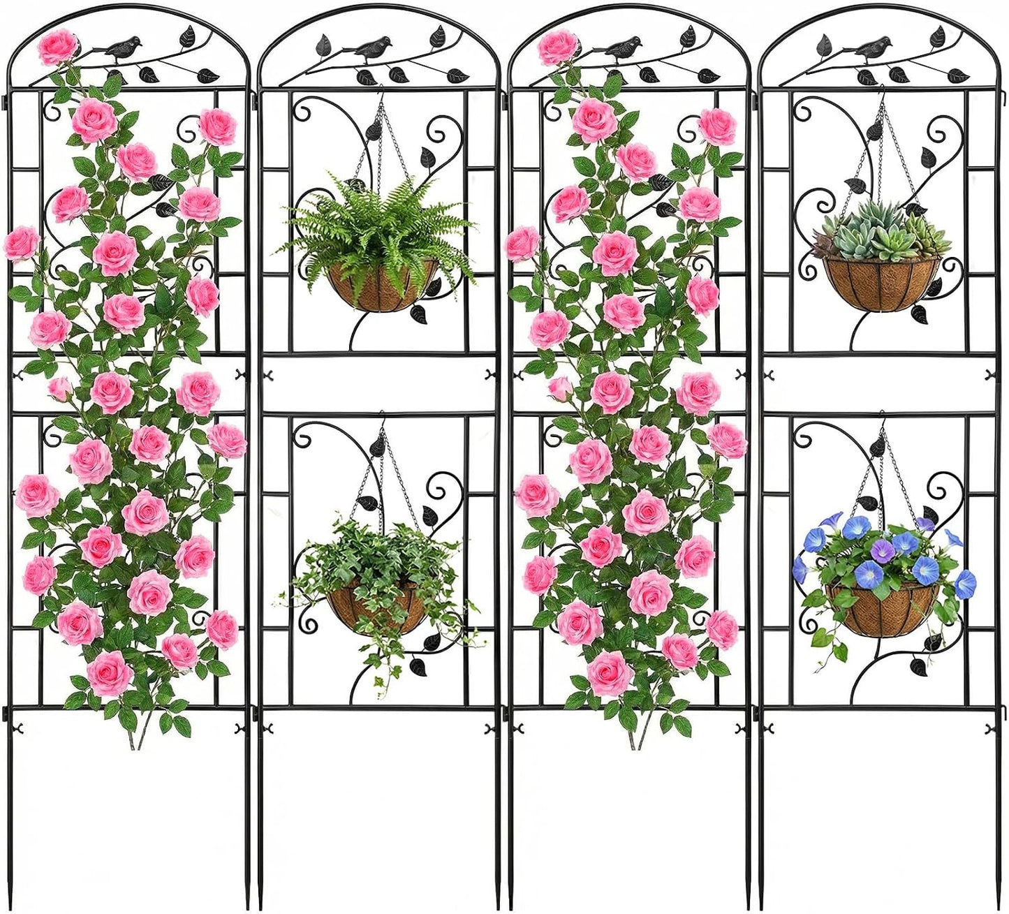 Garden Trellis for Climbing Plants, 4 Pack 71x20 in Metal Lattice Panel with Black Coating, Tall Climbing Support for Rose Vines Clematis Flowers Vegetables Fruits - Plant Trellis Outdoor