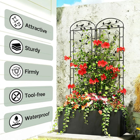 Garden Trellis for Climbing Plants, 4 Pack 71x20 in Metal Lattice Panel with Black Coating, Tall Climbing Support for Rose Vines Clematis Flowers Vegetables Fruits - Plant Trellis Outdoor