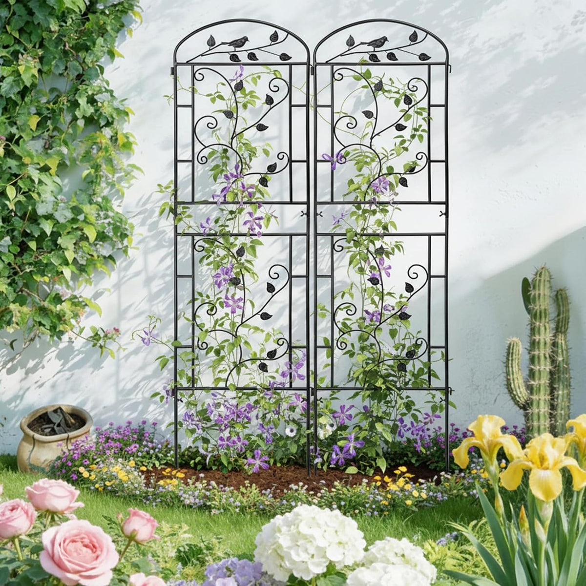 Garden Trellis for Climbing Plants, 4 Pack 71x20 in Metal Lattice Panel with Black Coating, Tall Climbing Support for Rose Vines Clematis Flowers Vegetables Fruits - Plant Trellis Outdoor