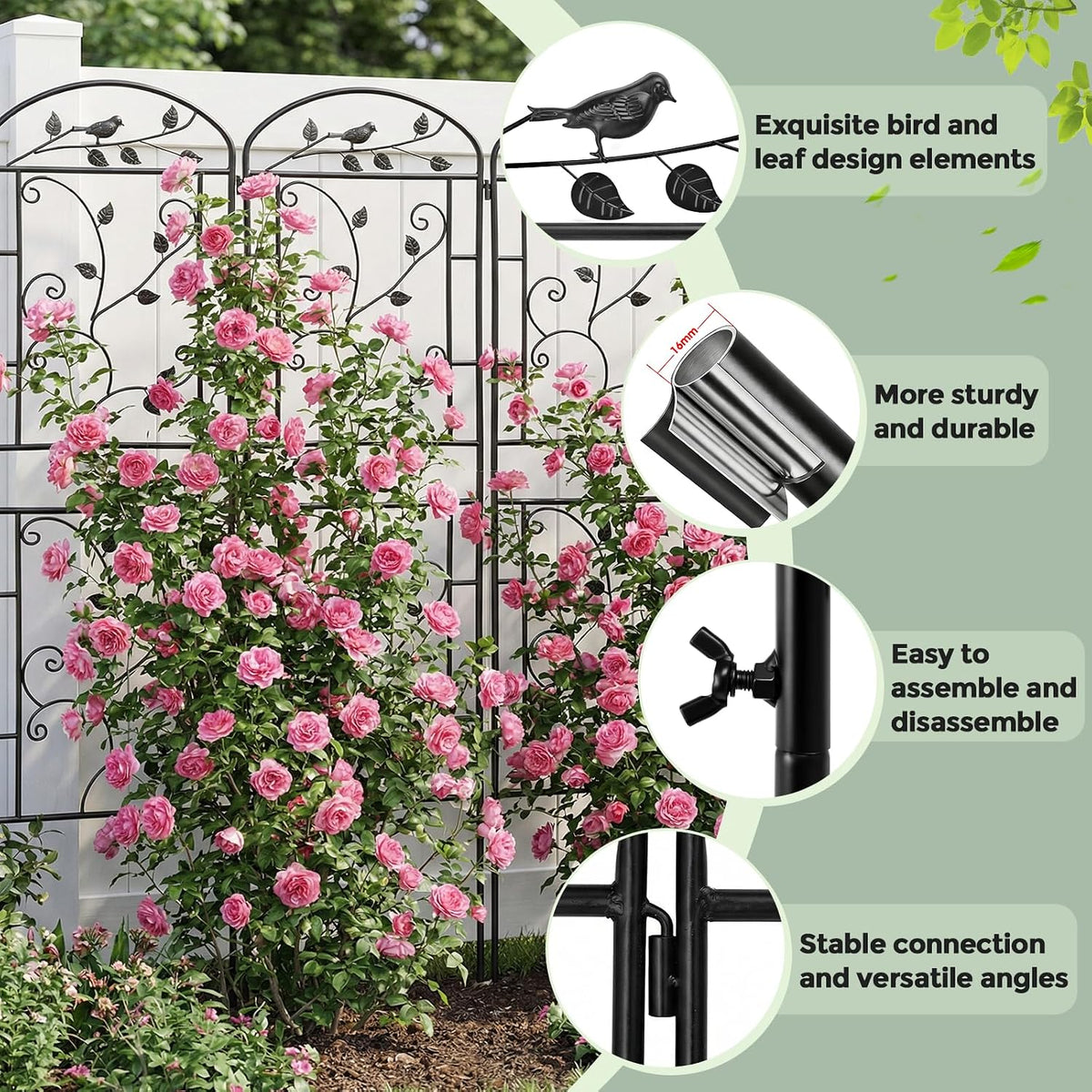 Garden Trellis for Climbing Plants, 4 Pack 71x20 in Metal Lattice Panel with Black Coating, Tall Climbing Support for Rose Vines Clematis Flowers Vegetables Fruits - Plant Trellis Outdoor