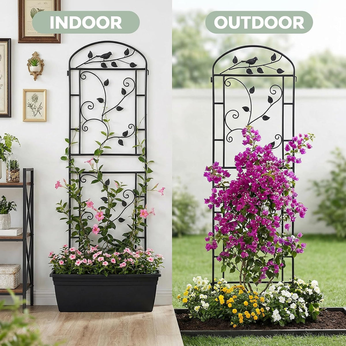Garden Trellis for Climbing Plants, 4 Pack 71x20 in Metal Lattice Panel with Black Coating, Tall Climbing Support for Rose Vines Clematis Flowers Vegetables Fruits - Plant Trellis Outdoor