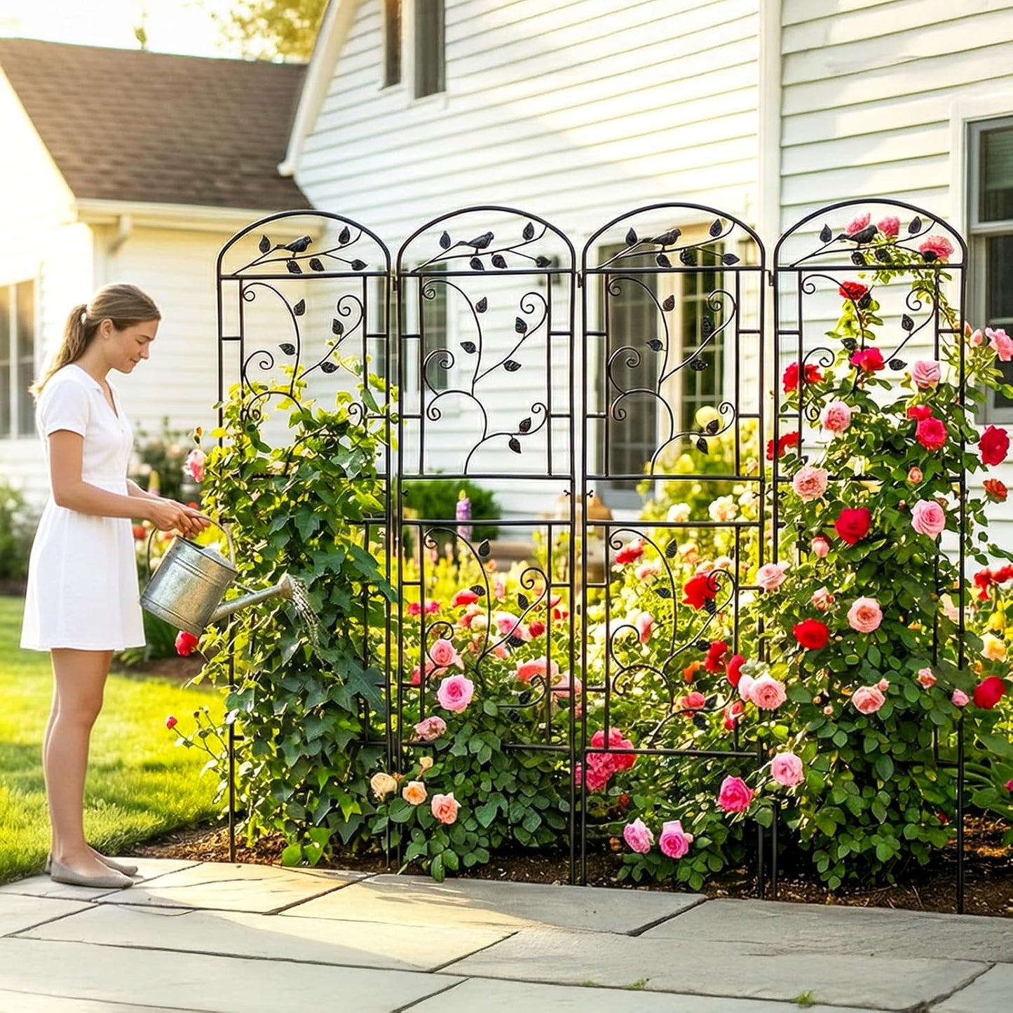 Garden Trellis for Climbing Plants, 4 Pack 71x20 in Metal Lattice Panel with Black Coating, Tall Climbing Support for Rose Vines Clematis Flowers Vegetables Fruits - Plant Trellis Outdoor