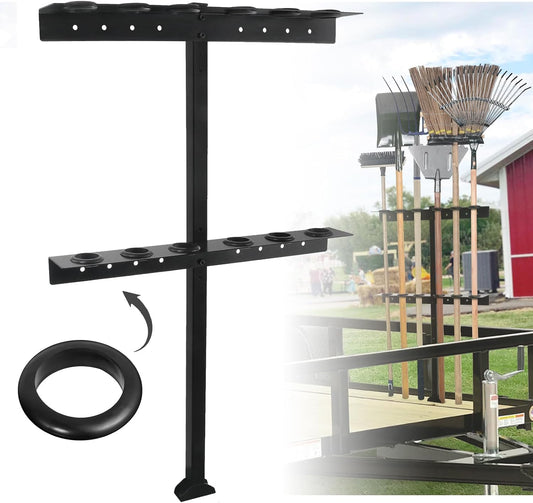 Trailer Tool Rack Shovel Holder with 6 Tool Holes, Classical Black