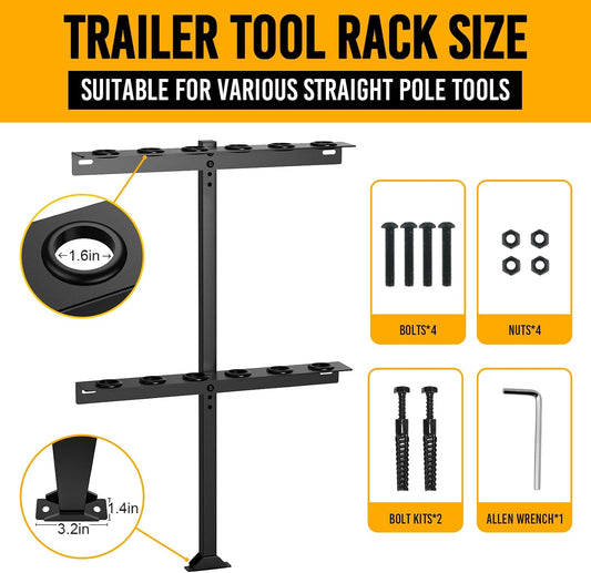 Trailer Tool Rack Shovel Holder with 6 Tool Holes, Classical Black