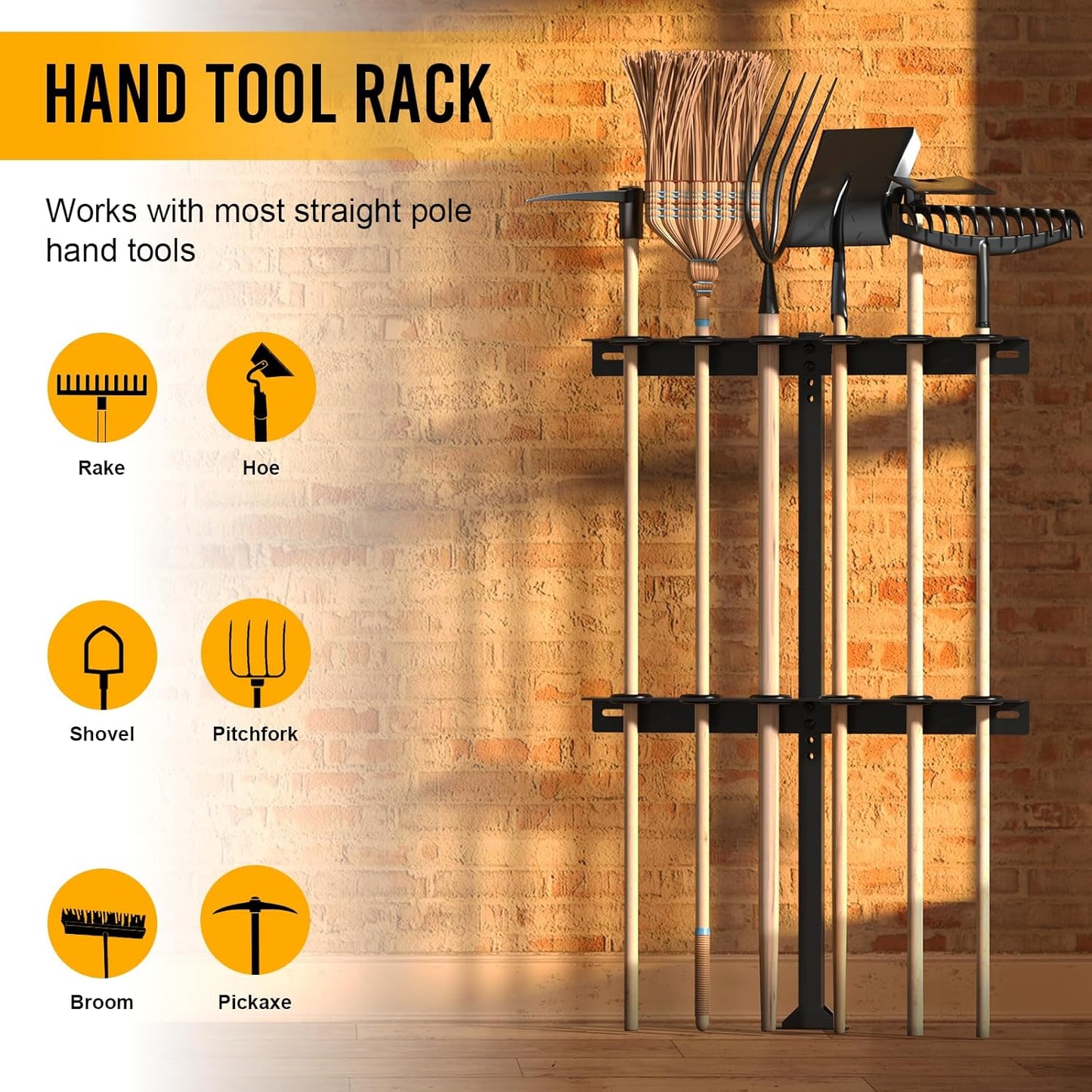 Trailer Tool Rack Shovel Holder with 6 Tool Holes, Classical Black