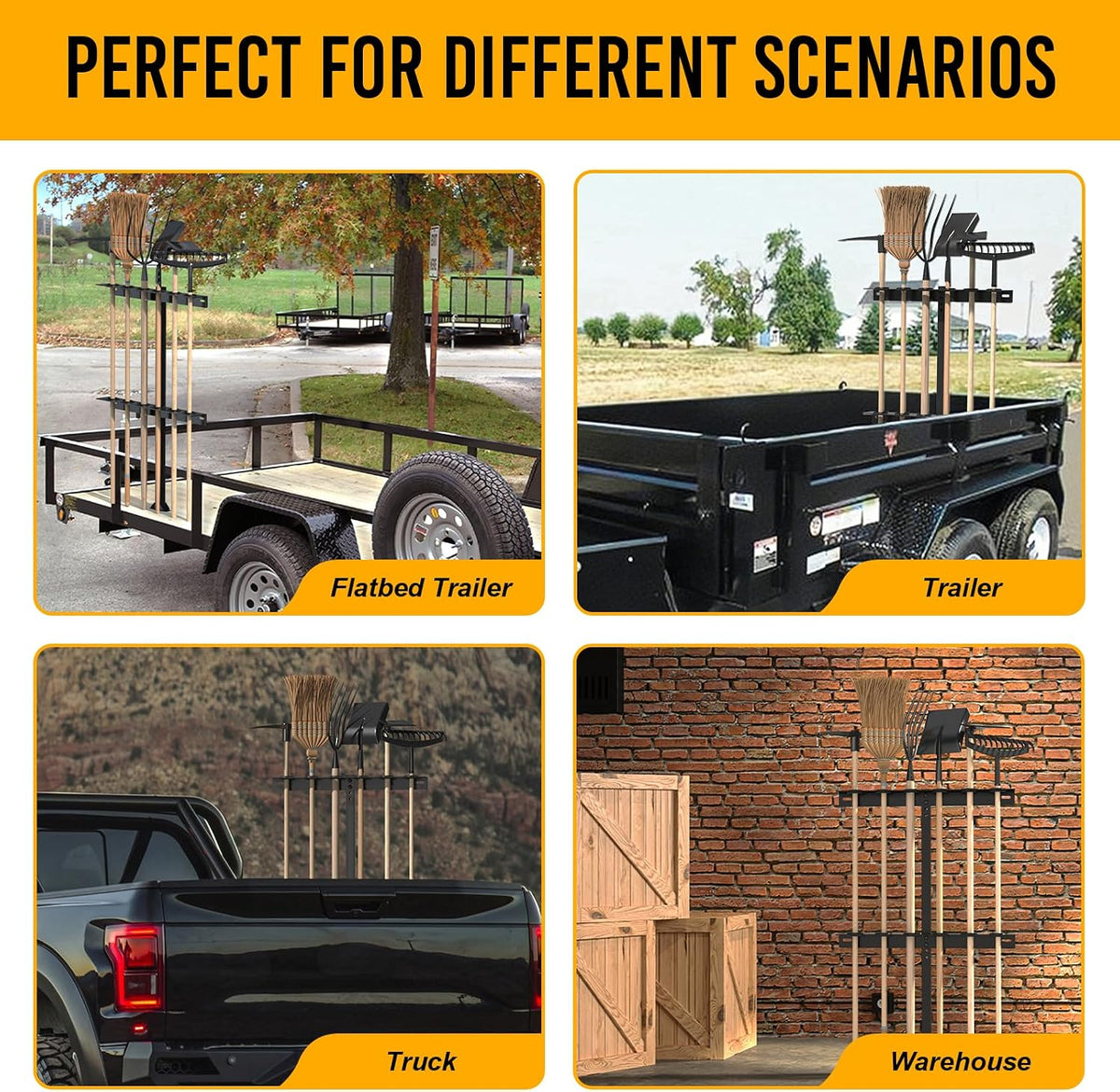 Trailer Tool Rack Shovel Holder with 6 Tool Holes, Classical Black