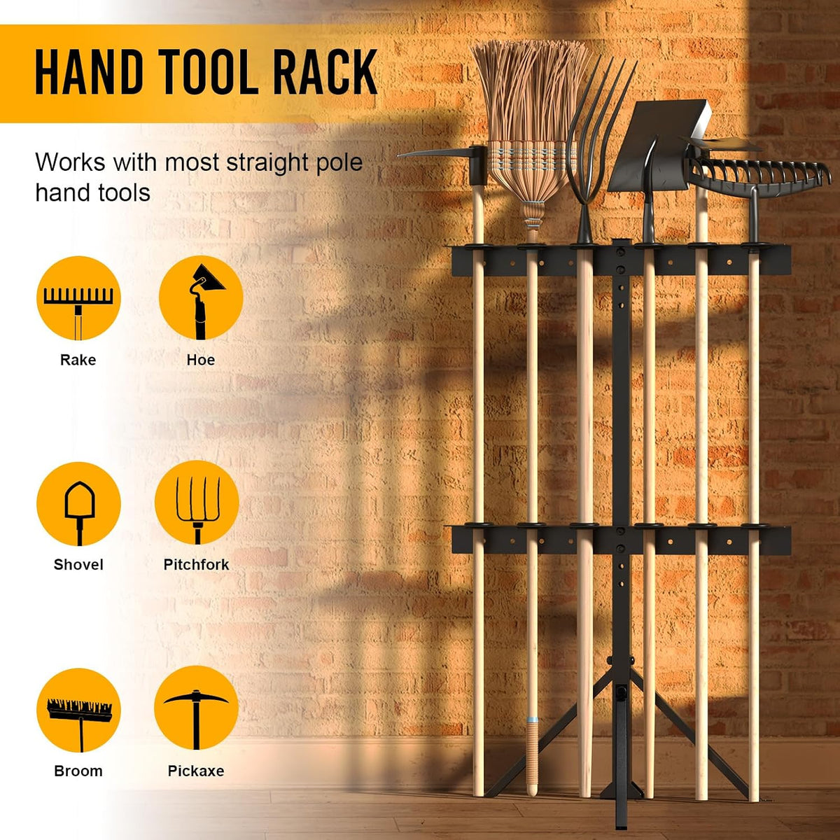 Trailer Tool Rack Shovel Holder with 6 Tool Holes, Classical Black