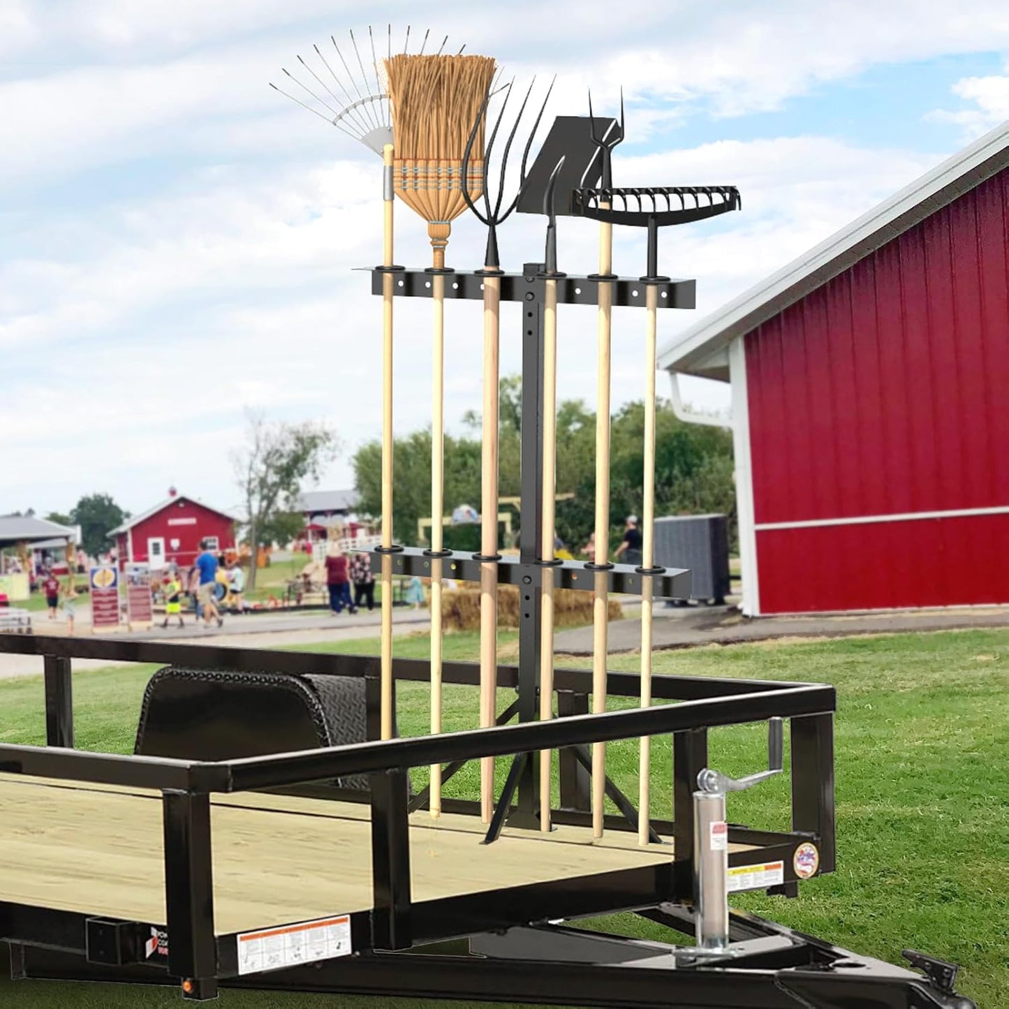 Trailer Tool Rack Shovel Holder with 6 Tool Holes, Classical Black