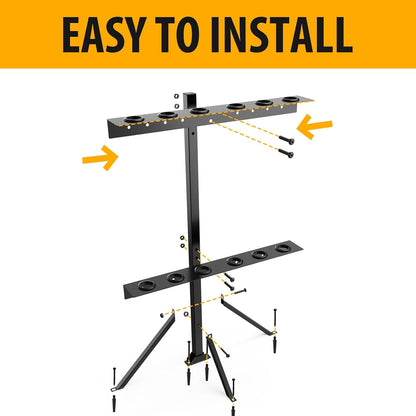Trailer Tool Rack Shovel Holder with 6 Tool Holes, Classical Black