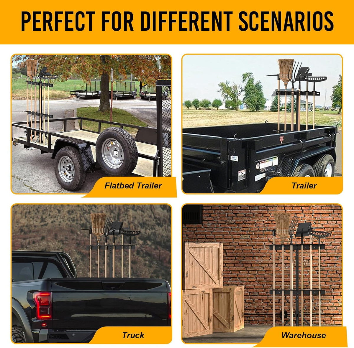 Trailer Tool Rack Shovel Holder with 6 Tool Holes, Classical Black