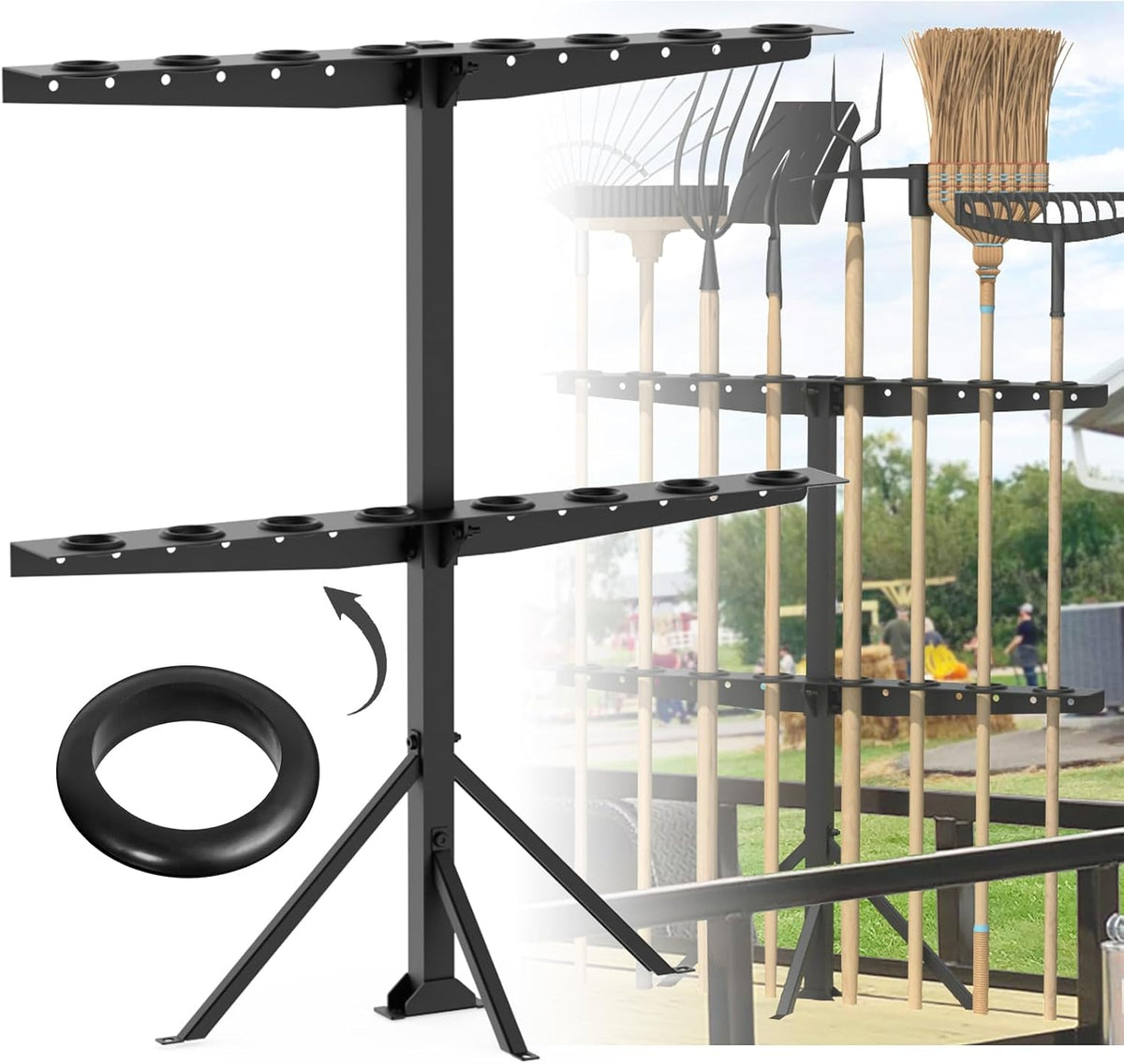 Trailer Tool Rack Shovel Holder with 6 Tool Holes, Classical Black