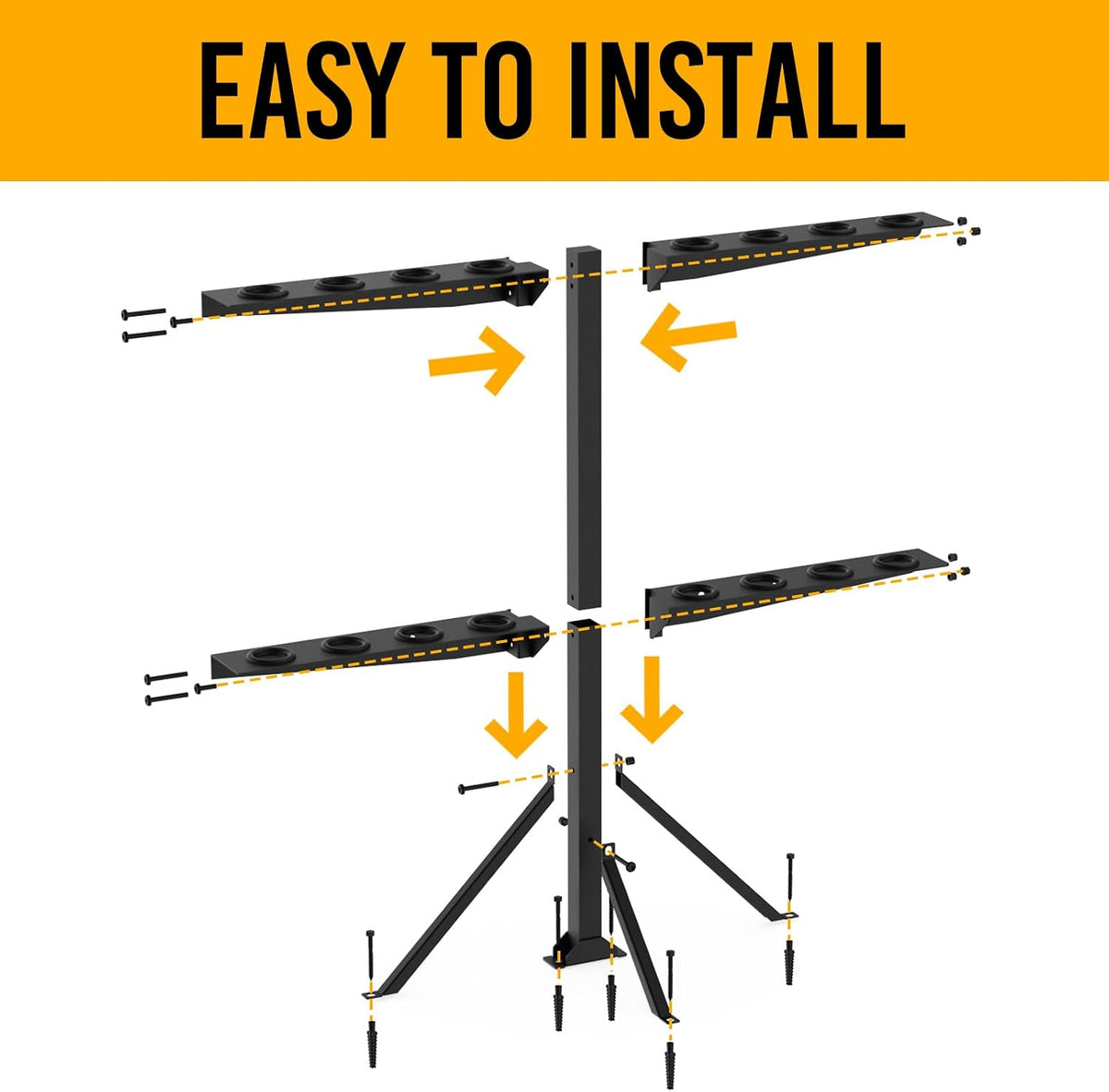 Trailer Tool Rack Shovel Holder with 6 Tool Holes, Classical Black