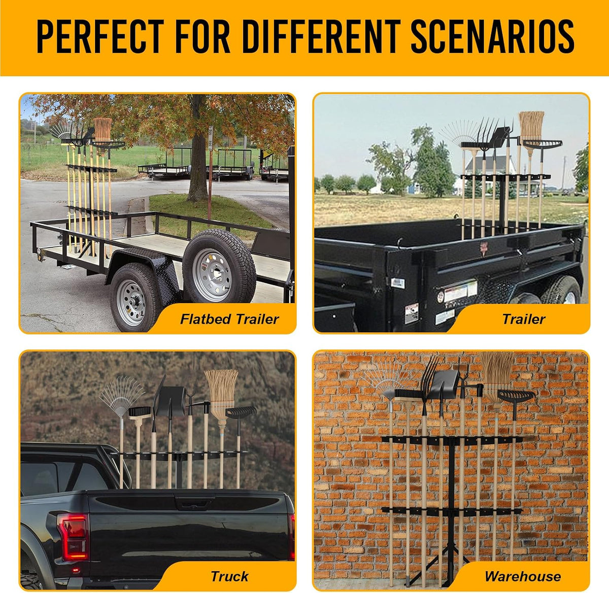 Trailer Tool Rack Shovel Holder with 6 Tool Holes, Classical Black