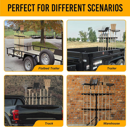 Trailer Tool Rack Shovel Holder with 6 Tool Holes, Classical Black