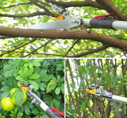 6-10 Foot Tree Pruner 2 Sections Extendable 4 Nodes Adjustable, Cut and Hold Pruning Trimmer, Long Reach Pole Saw, Telescoping Fruit Picker, Branches Bypass Lopper With Hook