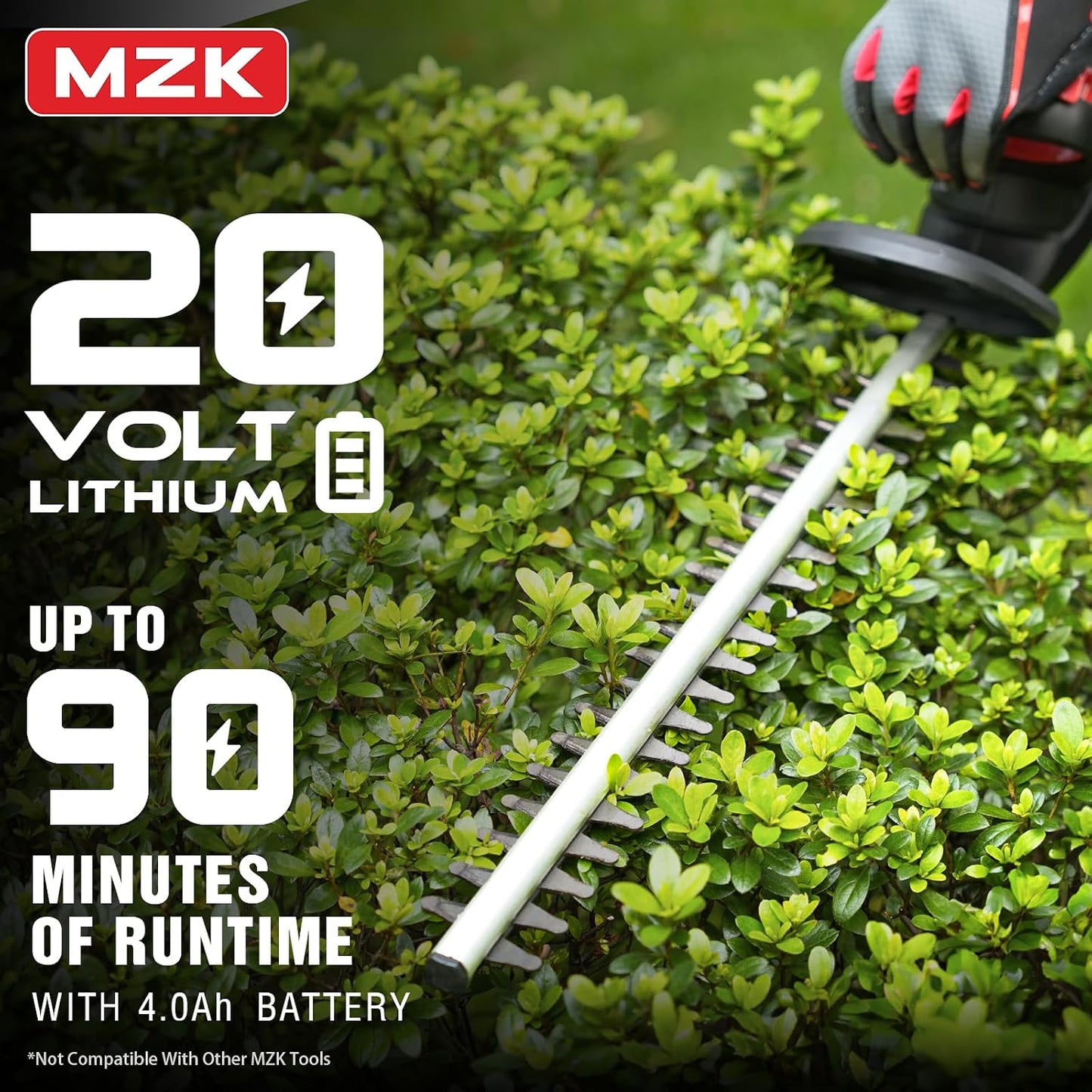 MZK 20V Cordless Hedge Trimmer, Bush & Shrub Cutter, 22-Inch Blade