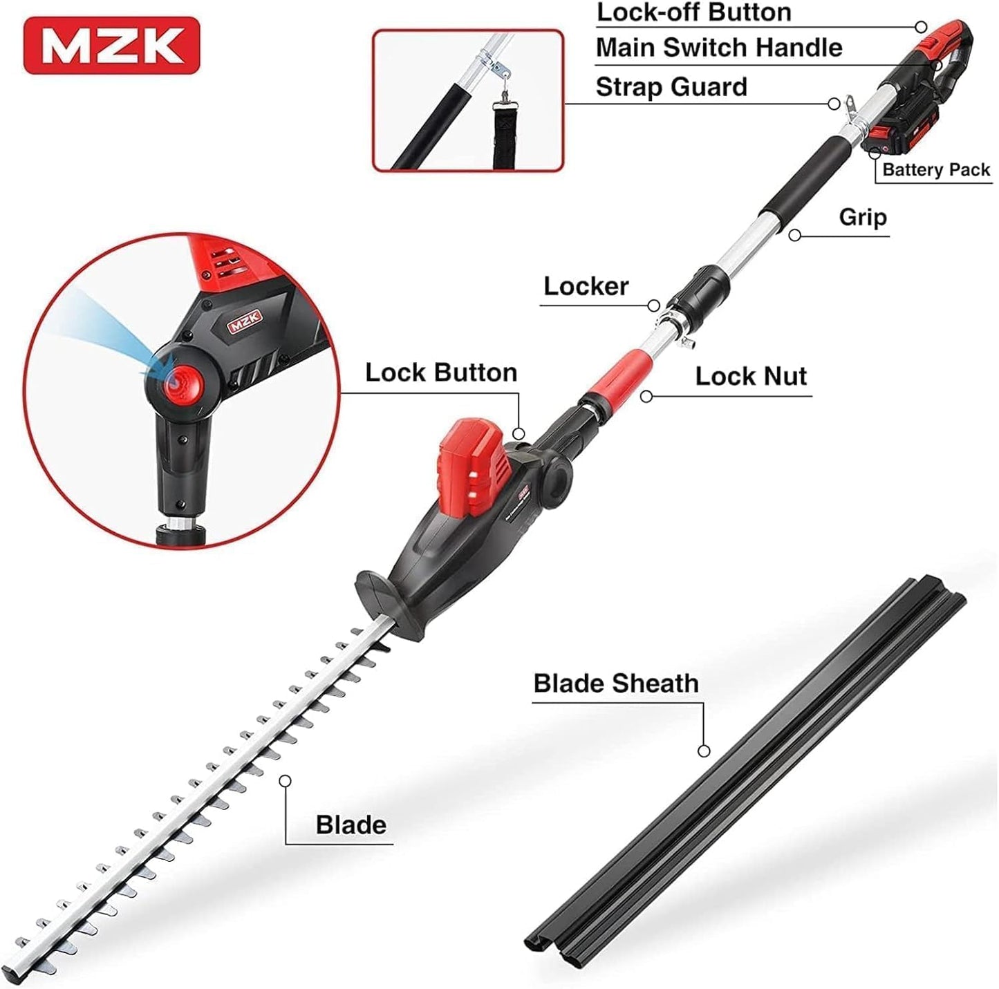 MZK 20V Cordless Hedge Trimmer, Bush & Shrub Cutter, 22-Inch Blade