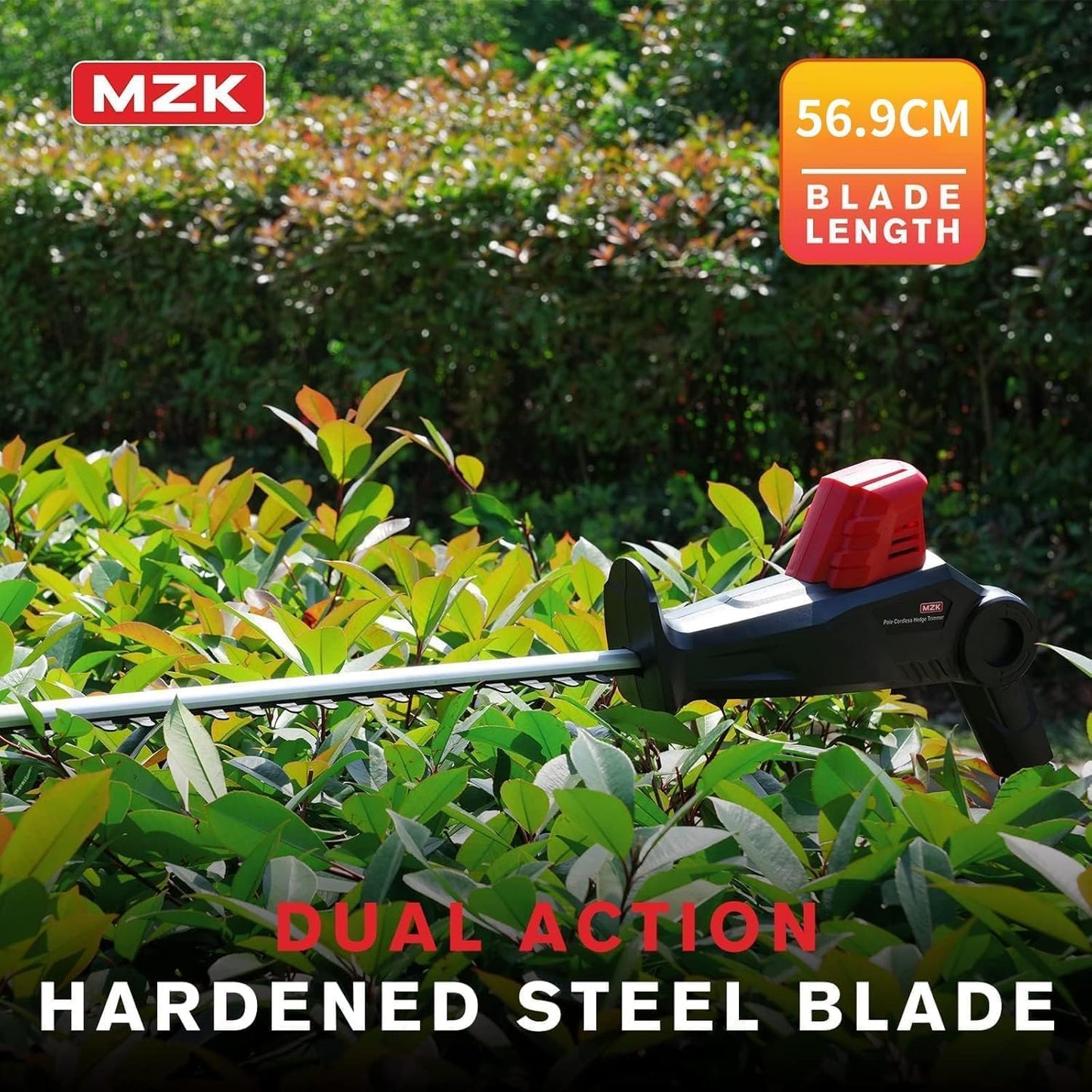 MZK 20V Cordless Hedge Trimmer, Bush & Shrub Cutter, 22-Inch Blade