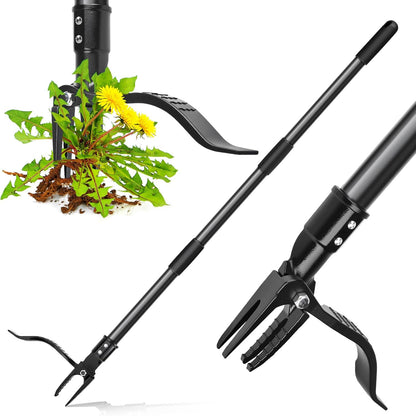 4-Claw Steel Weed Puller Tool, Heavy Duty Stand Up Weeder with Long Handle 46” for Easily Remove Weeds Without Bending, Pulling or Kneeling(Black)