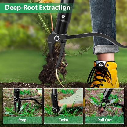 4-Claw Steel Weed Puller Tool, Heavy Duty Stand Up Weeder with Long Handle 46” for Easily Remove Weeds Without Bending, Pulling or Kneeling(Black)