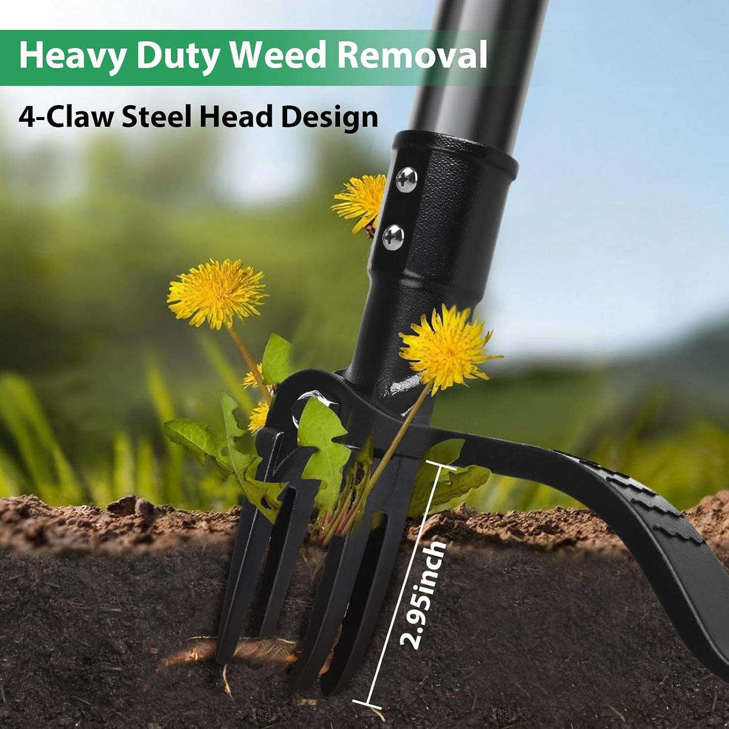 4-Claw Steel Weed Puller Tool, Heavy Duty Stand Up Weeder with Long Handle 46” for Easily Remove Weeds Without Bending, Pulling or Kneeling(Black)