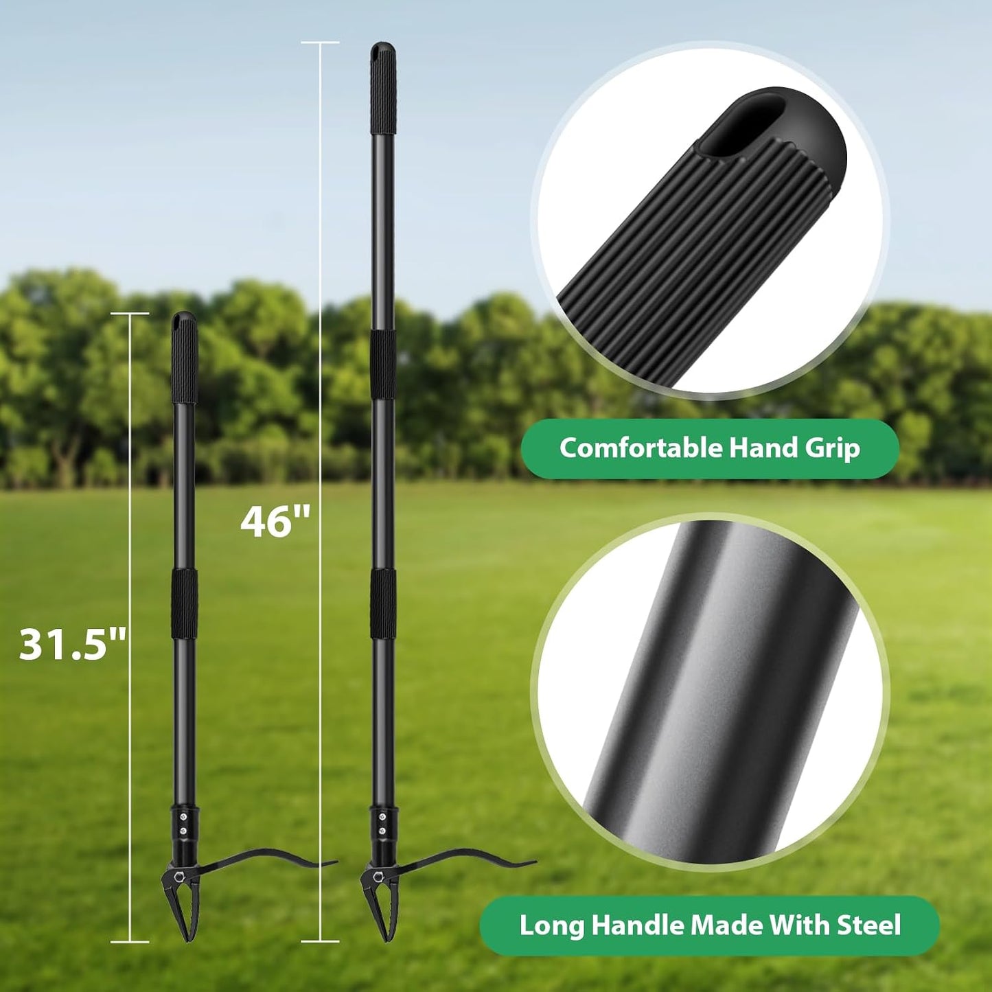4-Claw Steel Weed Puller Tool, Heavy Duty Stand Up Weeder with Long Handle 46” for Easily Remove Weeds Without Bending, Pulling or Kneeling(Black)