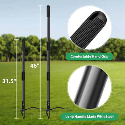 4-Claw Steel Weed Puller Tool, Heavy Duty Stand Up Weeder with Long Handle 46” for Easily Remove Weeds Without Bending, Pulling or Kneeling(Black)