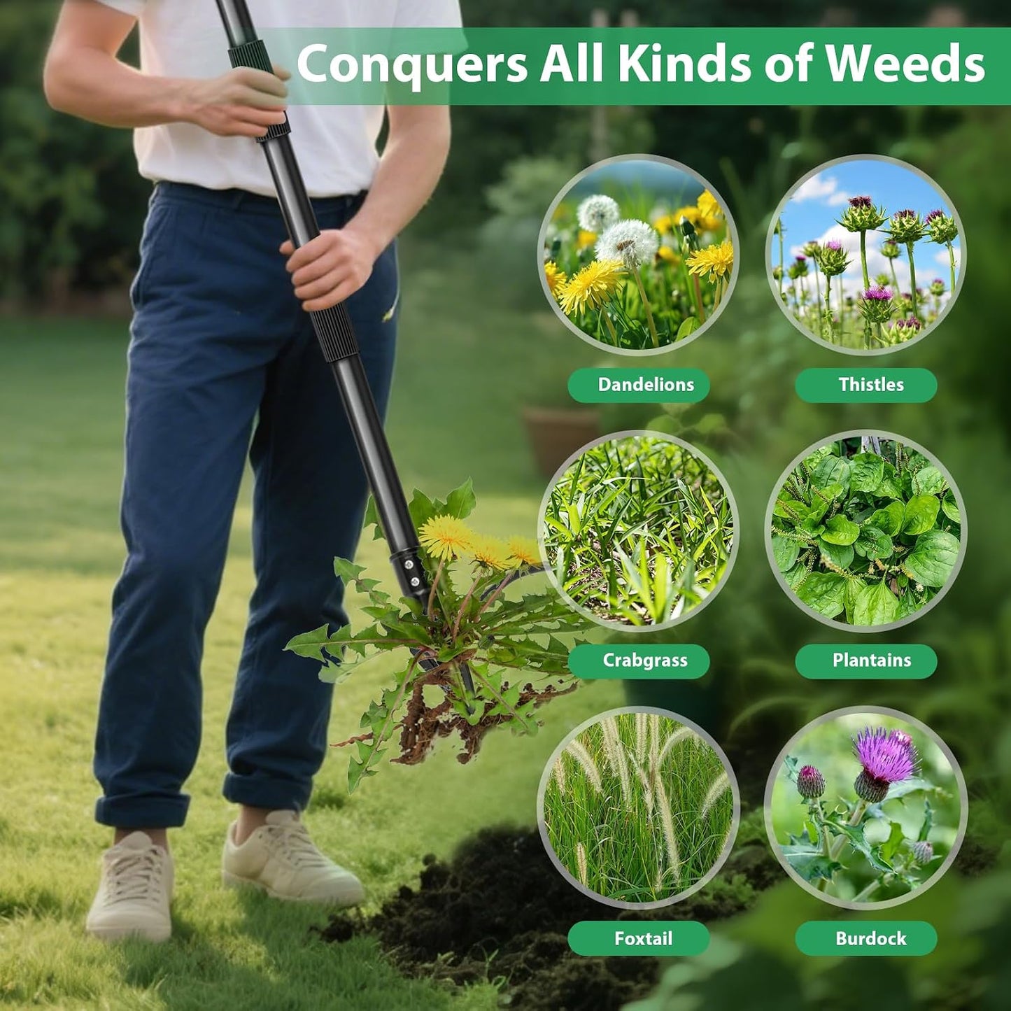 4-Claw Steel Weed Puller Tool, Heavy Duty Stand Up Weeder with Long Handle 46” for Easily Remove Weeds Without Bending, Pulling or Kneeling(Black)