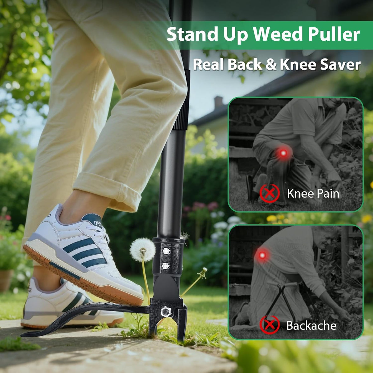 4-Claw Steel Weed Puller Tool, Heavy Duty Stand Up Weeder with Long Handle 46” for Easily Remove Weeds Without Bending, Pulling or Kneeling(Black)