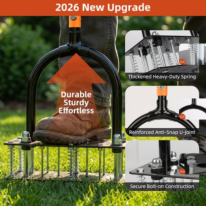 Lawn Aerator Tool, 15-Spike Aerator, Self-Cleaning, Black & Orange