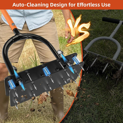 Lawn Aerator Tool, 15-Spike Aerator, Self-Cleaning, Black & Orange