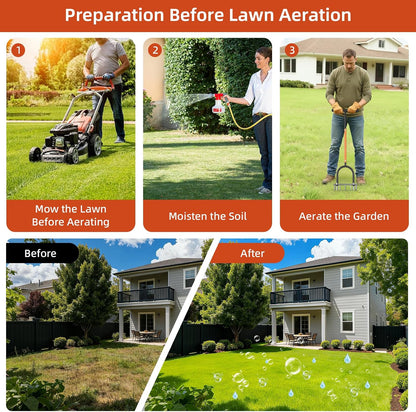 Lawn Aerator Tool, 15-Spike Aerator, Self-Cleaning, Black & Orange