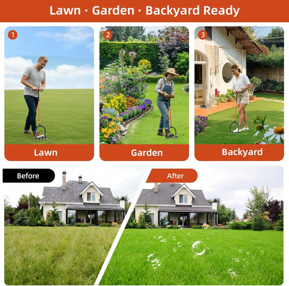 Lawn Aerator Tool, 15-Spike Aerator, Self-Cleaning, Black & Orange