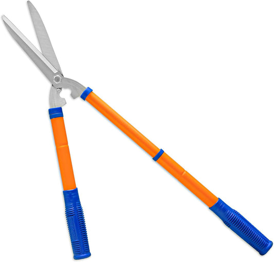 Hedge Clippers:Bush Clippers With Adjustable Length Handle and Wavy SK-5 Steel Blade,Hedge Shears for Pruning Borders and Bushes, Blue and Yellow