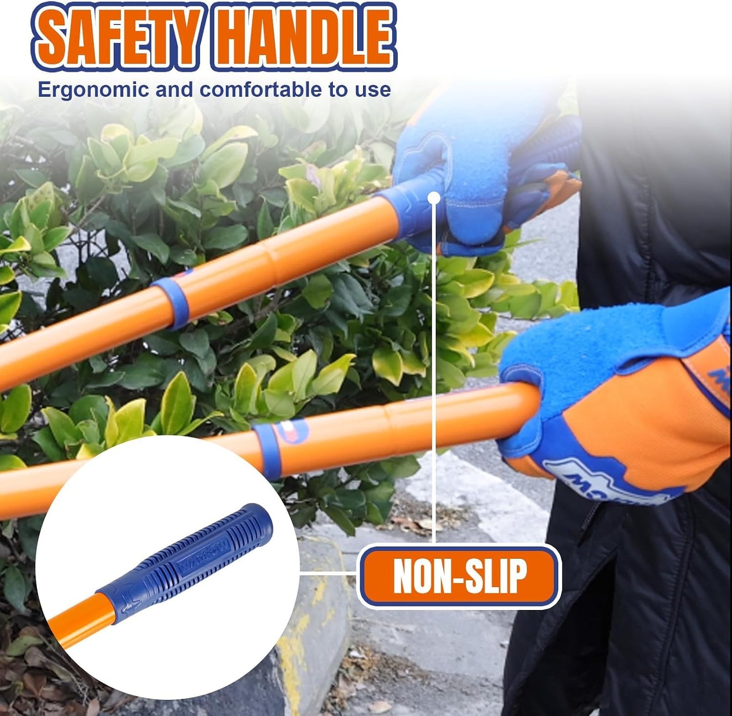 Hedge Clippers:Bush Clippers With Adjustable Length Handle and Wavy SK-5 Steel Blade,Hedge Shears for Pruning Borders and Bushes, Blue and Yellow