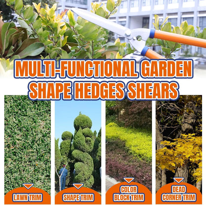 Hedge Clippers:Bush Clippers With Adjustable Length Handle and Wavy SK-5 Steel Blade,Hedge Shears for Pruning Borders and Bushes, Blue and Yellow