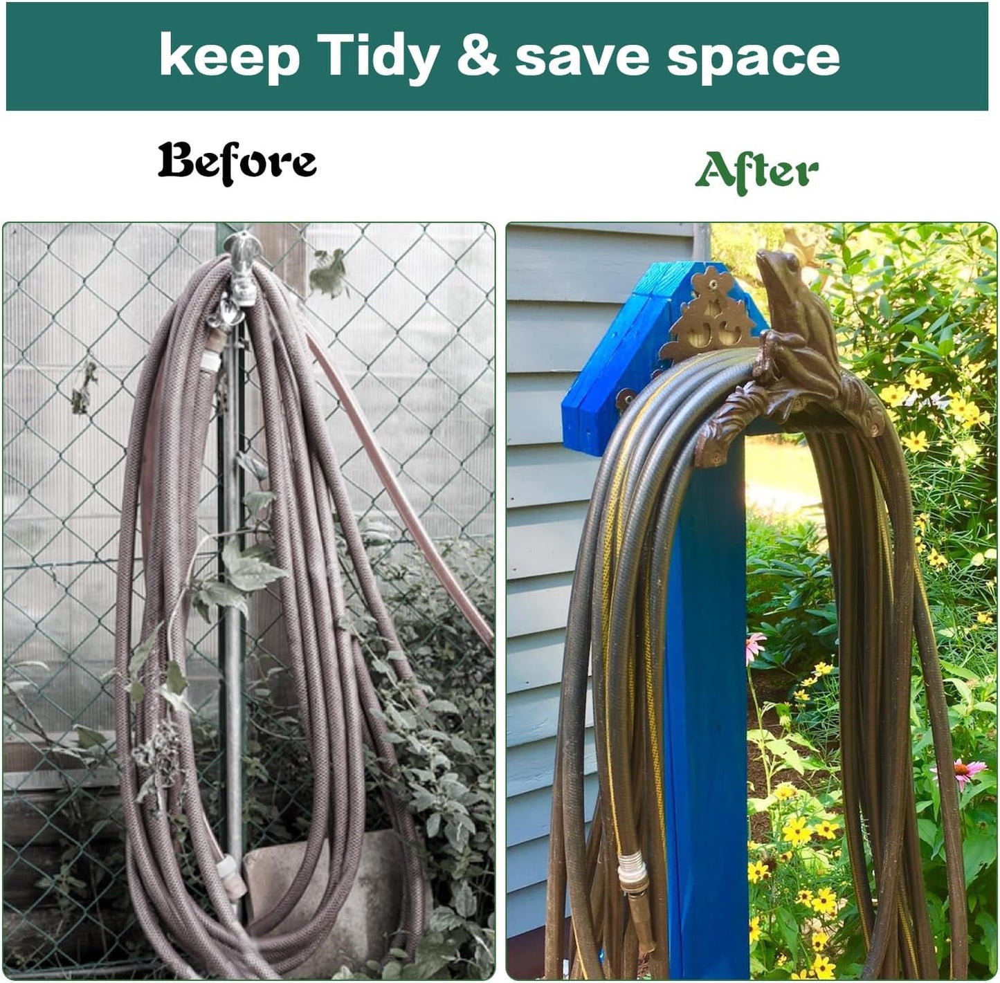 Heavy Duty Cast Iron Garden Hose Holder | Water Hose Hanger Wall Mounted | Decorative Indoor Outdoor Hose Rack Reel | 50FT 75FT 100FT Water Hose Bulter Storage | Lovely Frog Metal Hose Stand