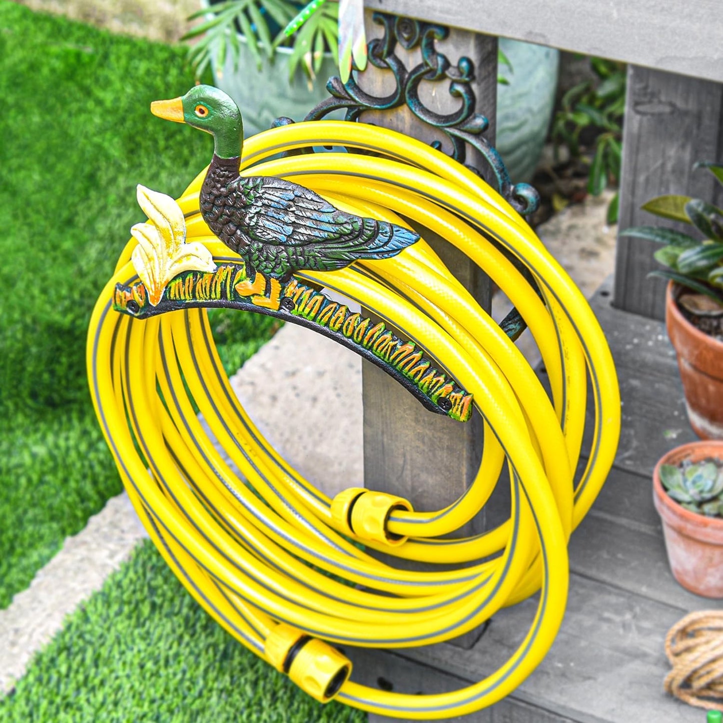 Heavy Duty Cast Iron Garden Hose Holder | Water Hose Hanger Wall Mounted | Decorative Indoor Outdoor Hose Rack Reel | 50FT 75FT 100FT Water Hose Bulter Storage | Lovely Frog Metal Hose Stand