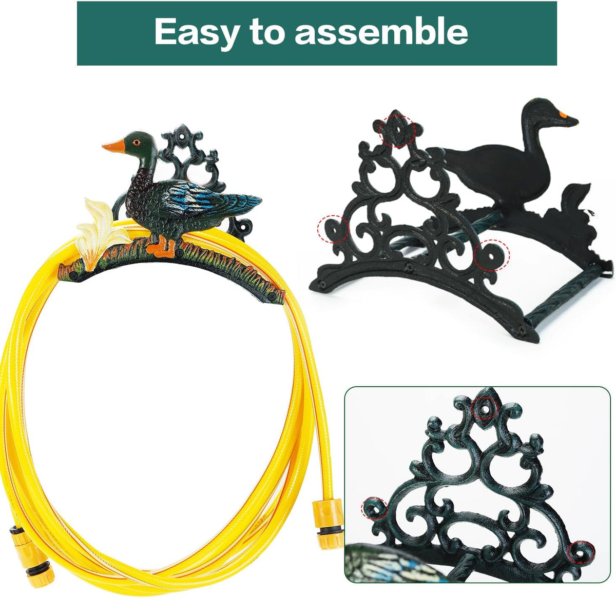 Heavy Duty Cast Iron Garden Hose Holder | Water Hose Hanger Wall Mounted | Decorative Indoor Outdoor Hose Rack Reel | 50FT 75FT 100FT Water Hose Bulter Storage | Lovely Frog Metal Hose Stand