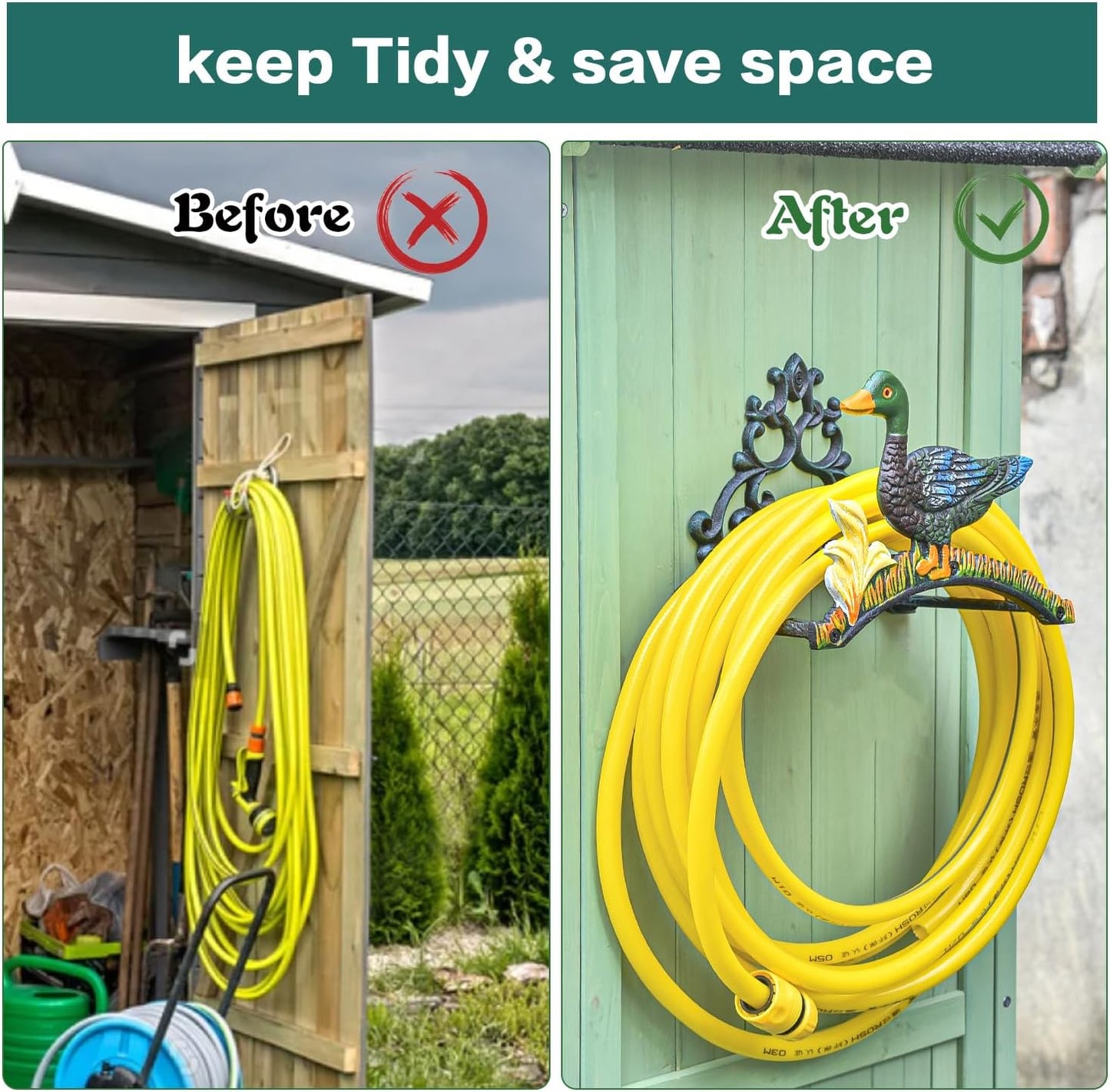 Heavy Duty Cast Iron Garden Hose Holder | Water Hose Hanger Wall Mounted | Decorative Indoor Outdoor Hose Rack Reel | 50FT 75FT 100FT Water Hose Bulter Storage | Lovely Frog Metal Hose Stand