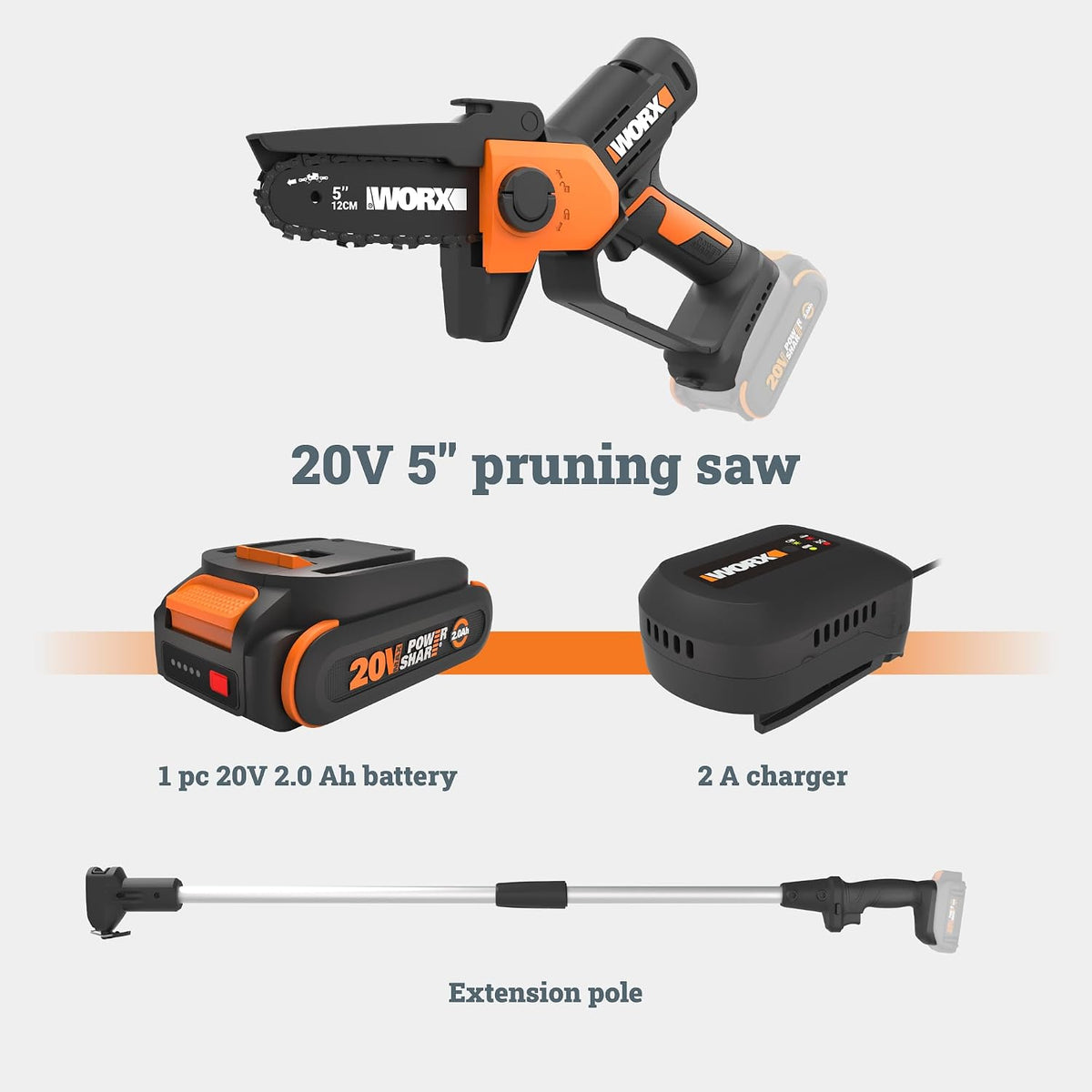 Cordless Mini Chainsaw, 20V 5" Pole Saw/Pruning Saw, WG326.1